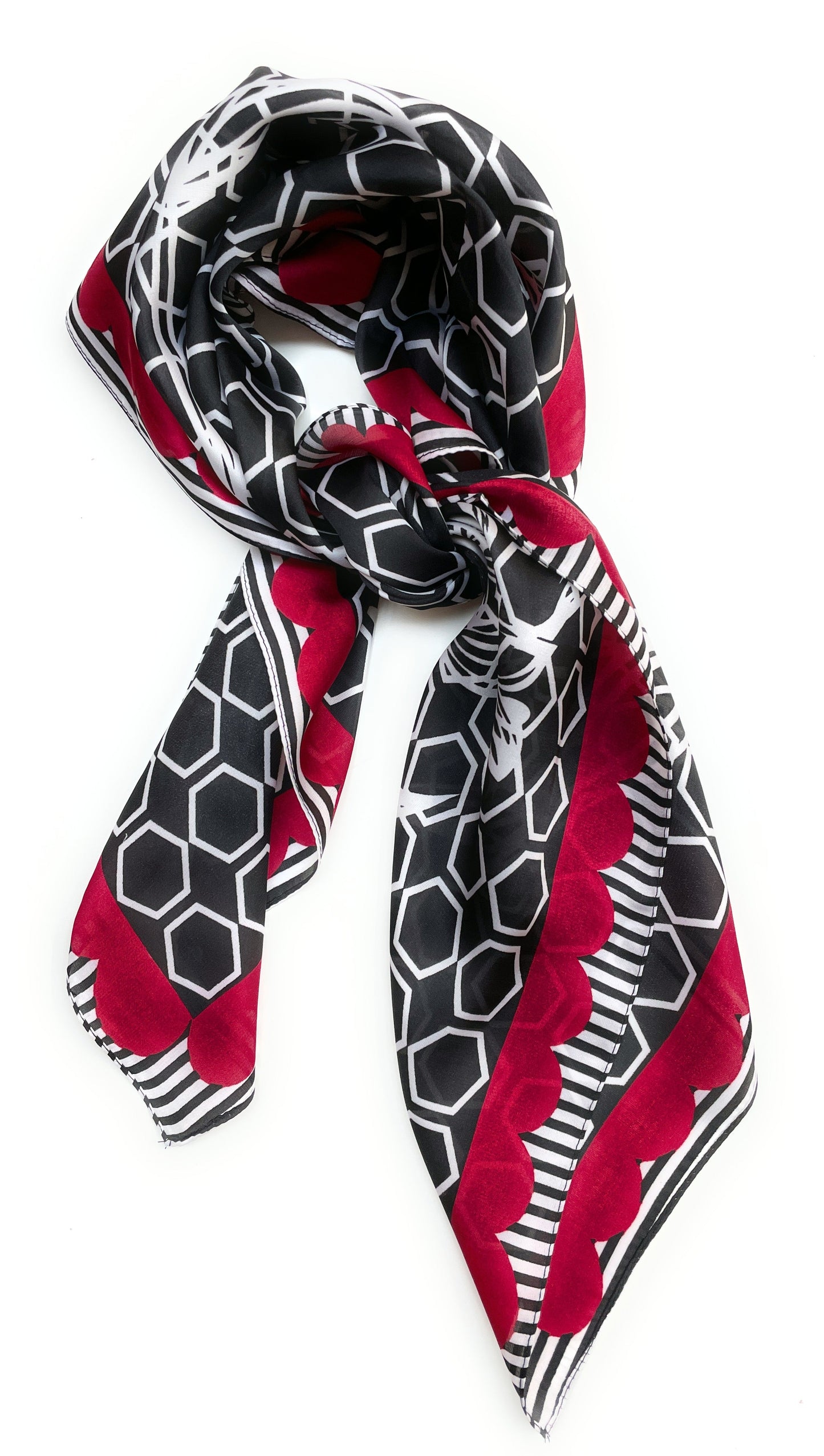 70cm x 70cm Square Silk Scarf Black Red White hexagon Scarf Thin Womens