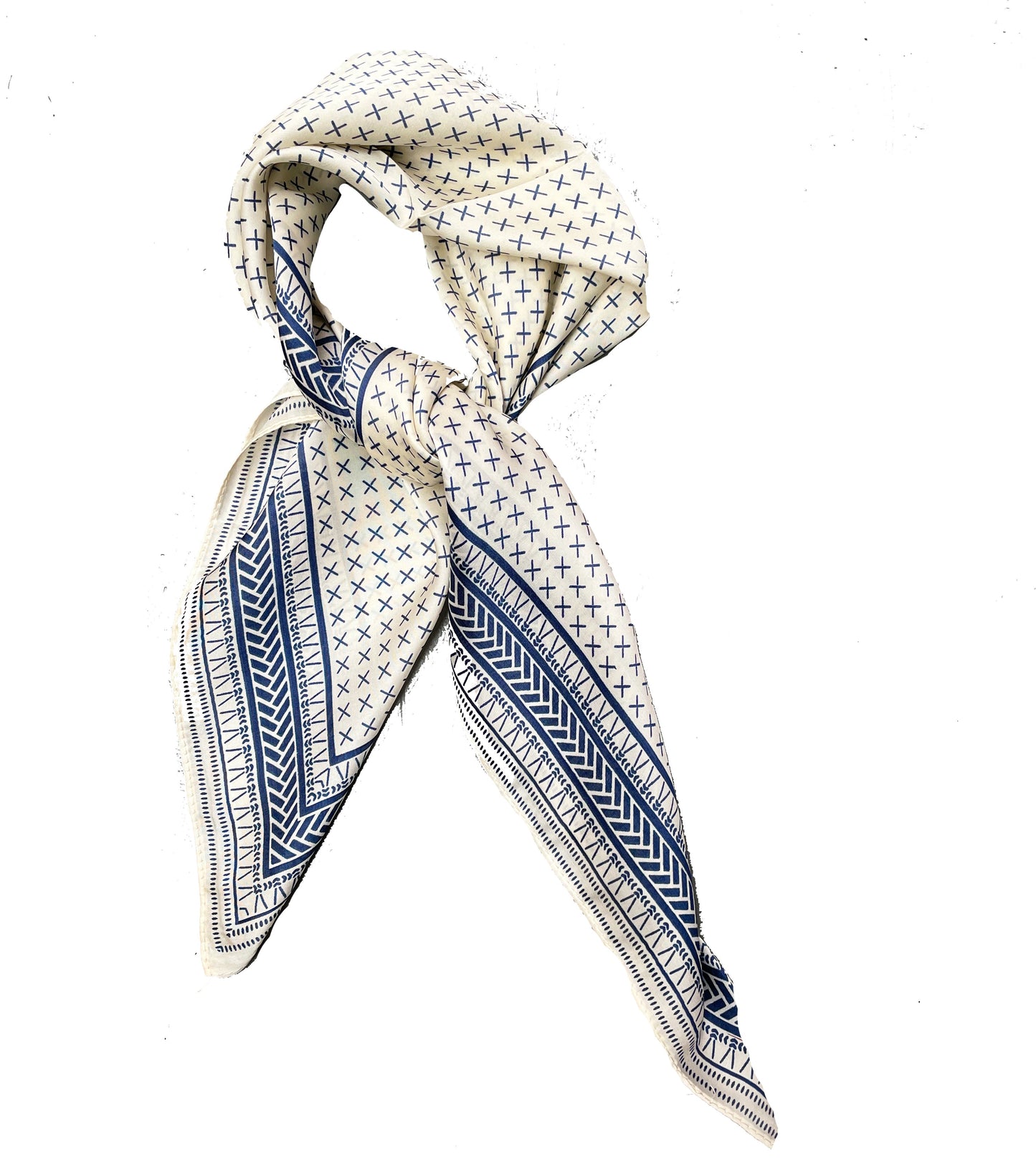 70cm x 70cm Square Scarf Blue Cream Greek Scarf Thin Silky Womens Summer Spring