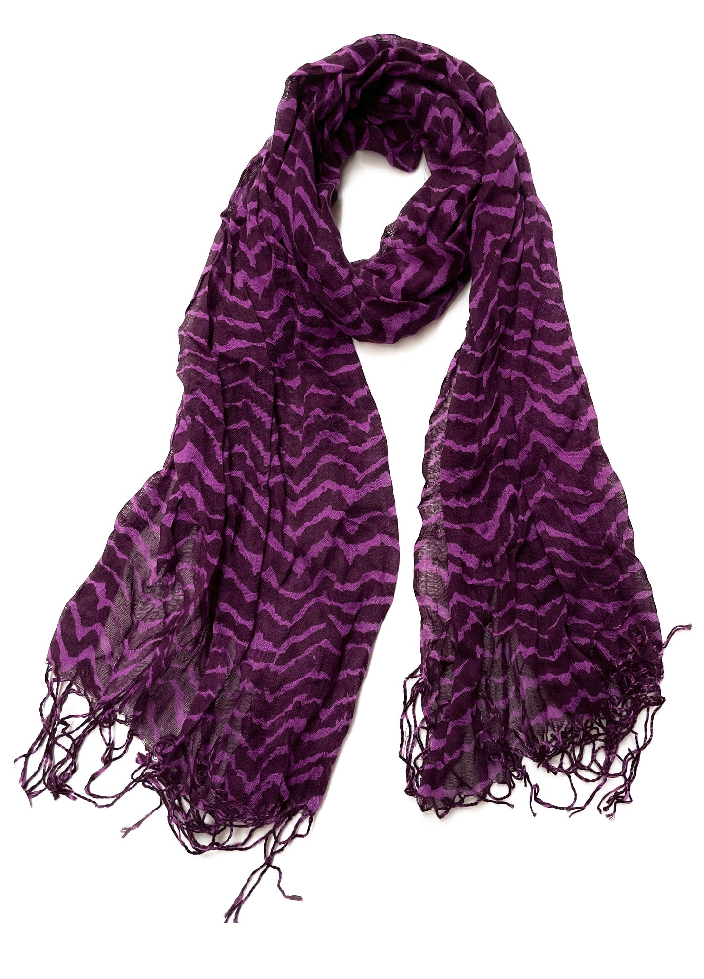 Dark Purple and Black Stripes Scarf with Tassels Lightweight