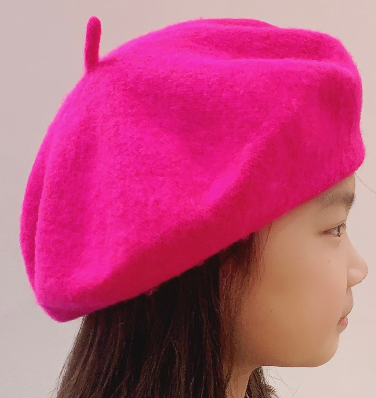 Ladies' French Style Winter Woollen Beret Beanie Hat Cap - Fuchsia Pink