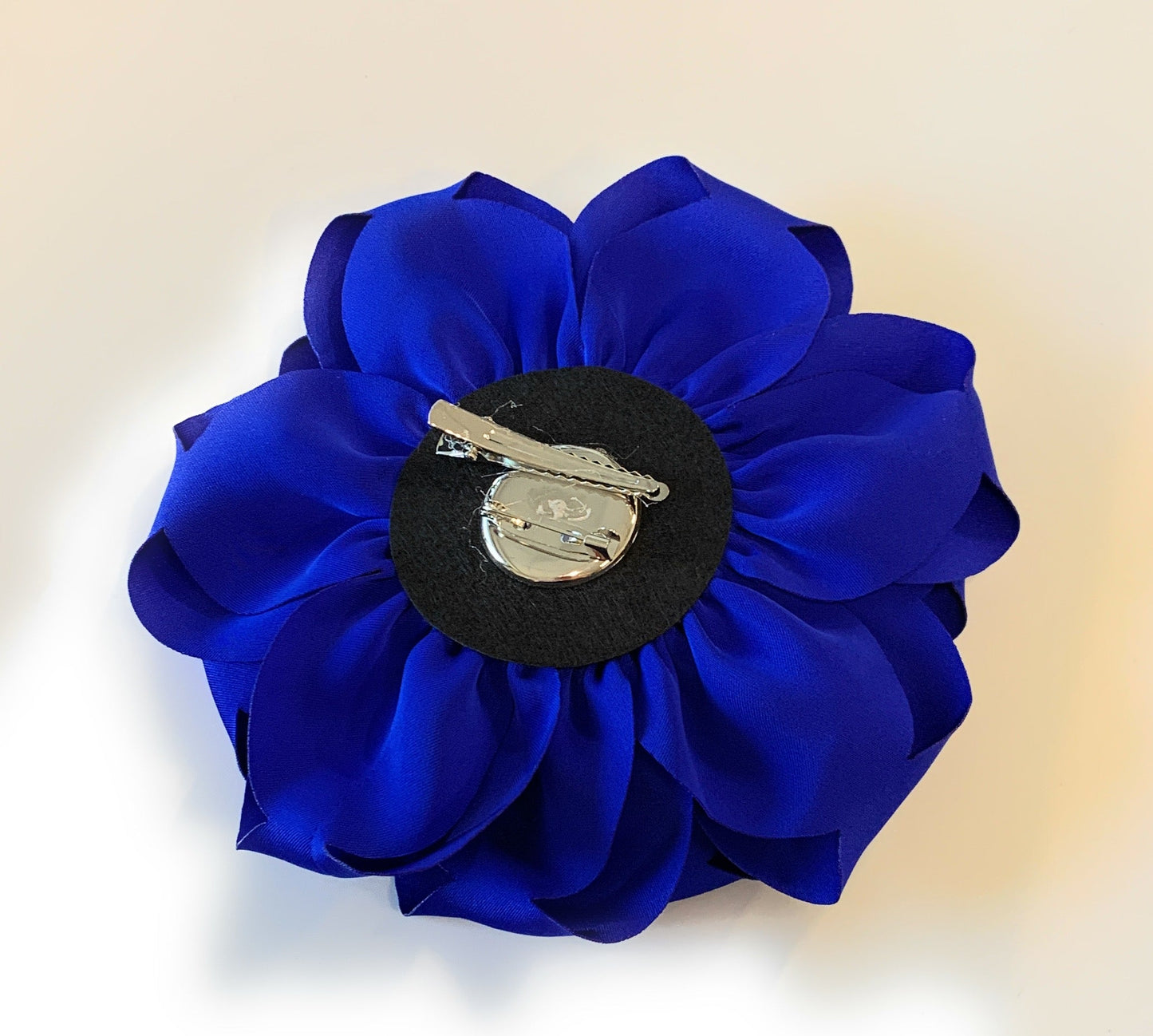 15cm Large Rose Fascinator Corsage Hair Clip and Brooch Pin, Satin Flower, Royal Blue