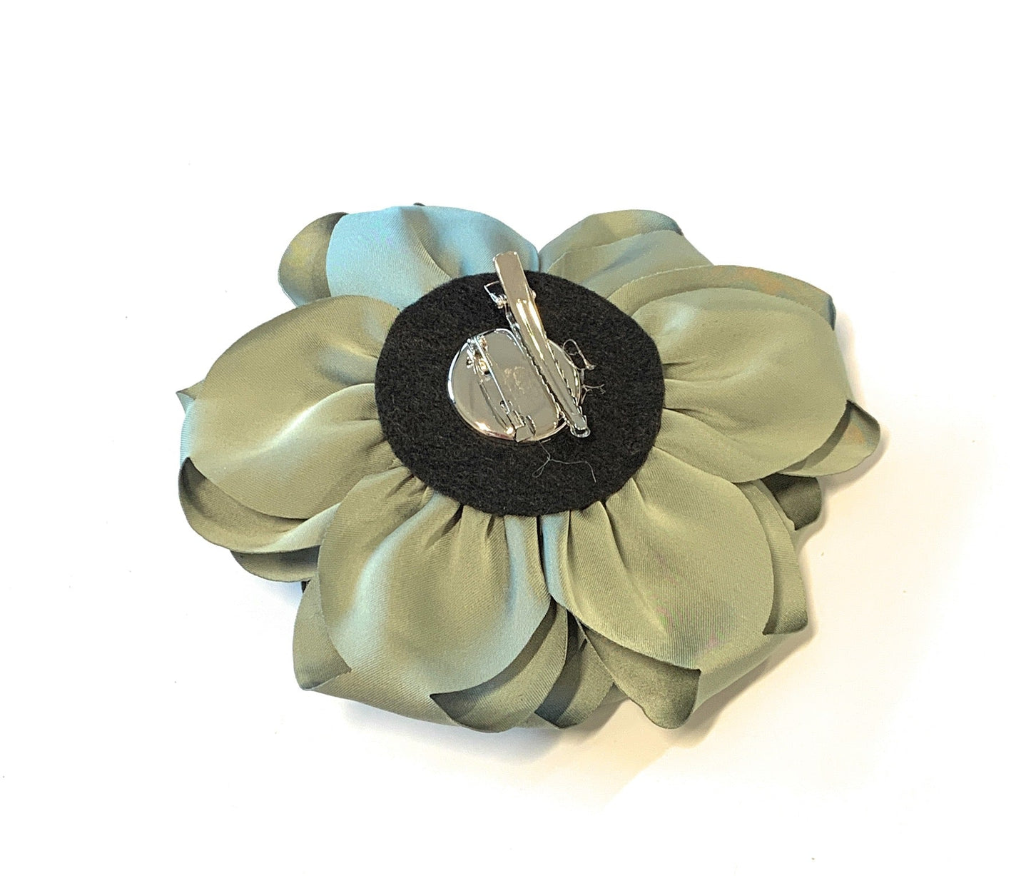 15cm Large Rose Fascinator Corsage Hair Clip and Brooch Pin, Satin Flower, Sage Green