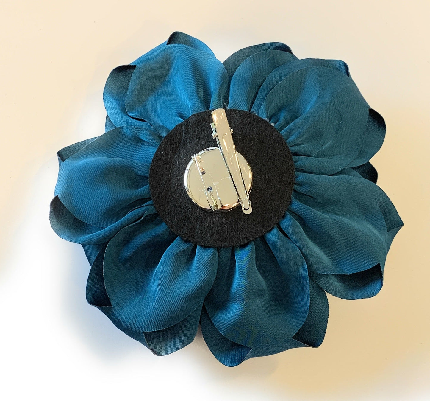 15cm Large Rose Fascinator Corsage Hair Clip and Brooch Pin, Satin Flower, Steel Blue