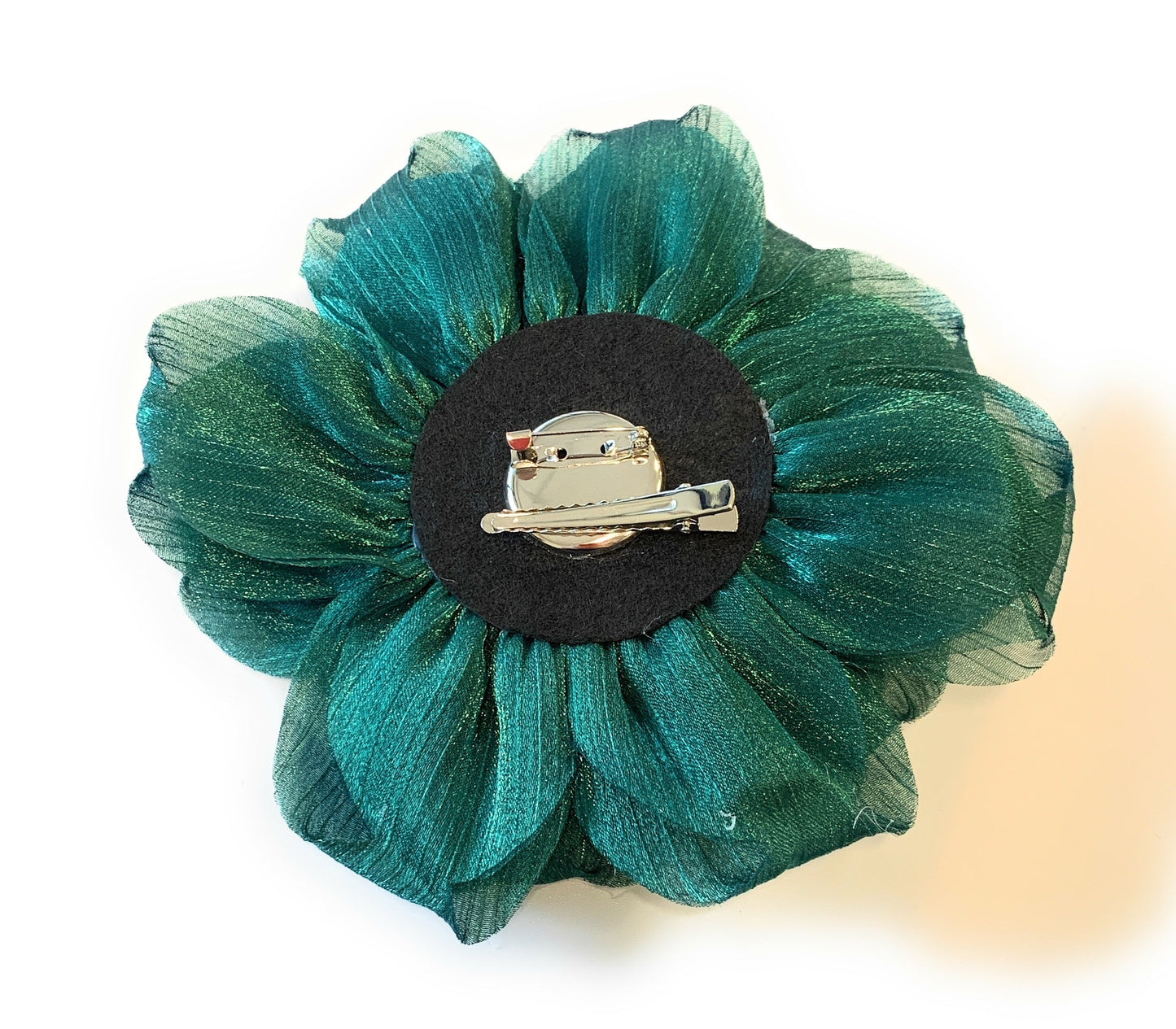 15cm Large Rose Fascinator Corsage Hair Clip and Brooch Pin, Satin Flower, Emerald Green