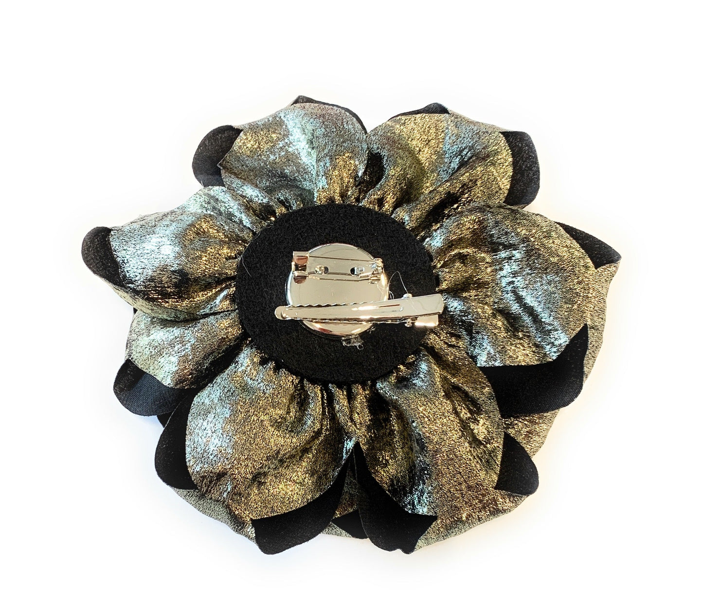 15cm Large Rose Fascinator Corsage Hair Clip and Brooch Pin, Satin Flower, Metallic Bronze