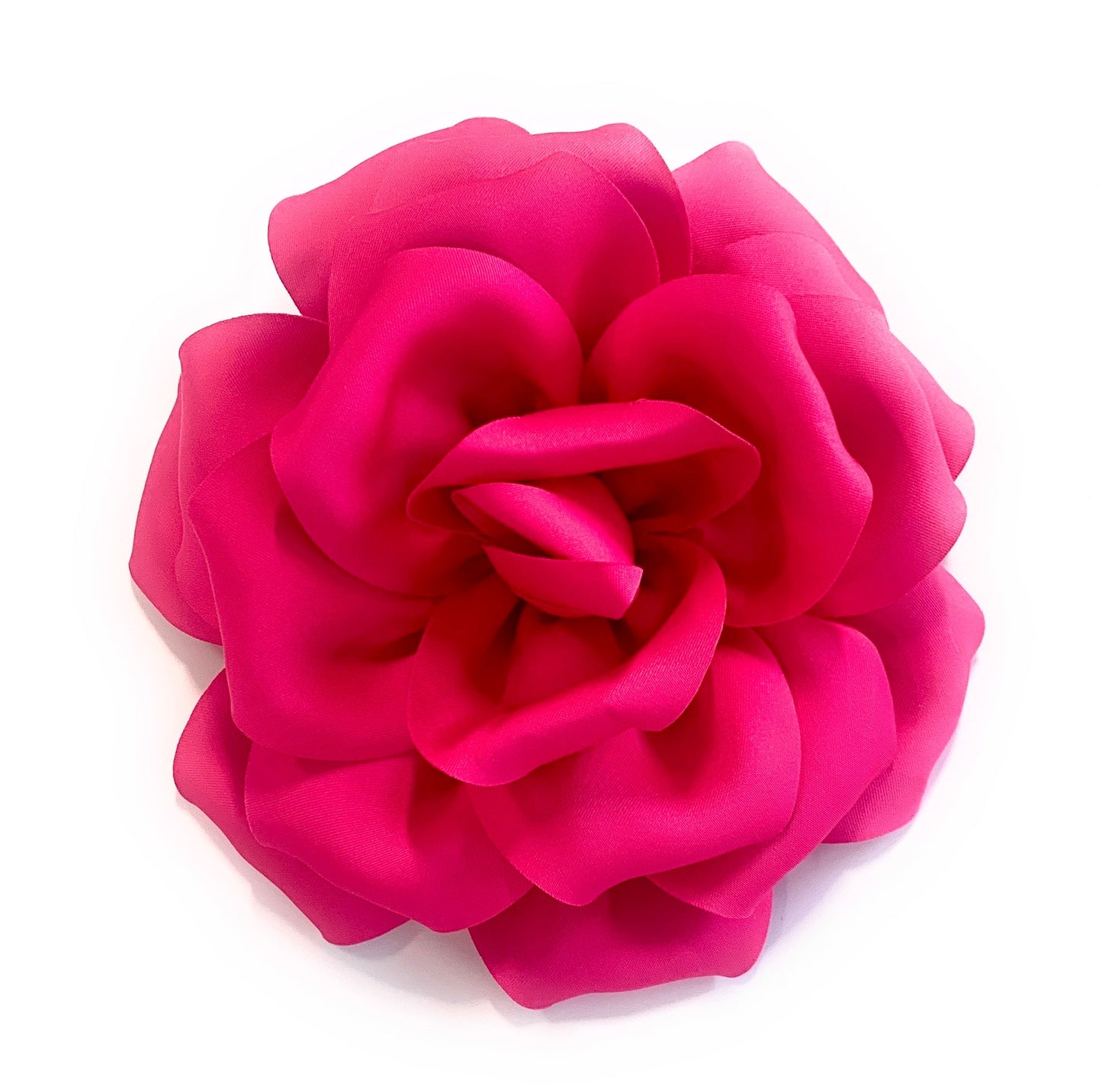 15cm Large Rose Fascinator Corsage Hair Clip and Brooch Pin, Satin Flower, Fuchsia Pink