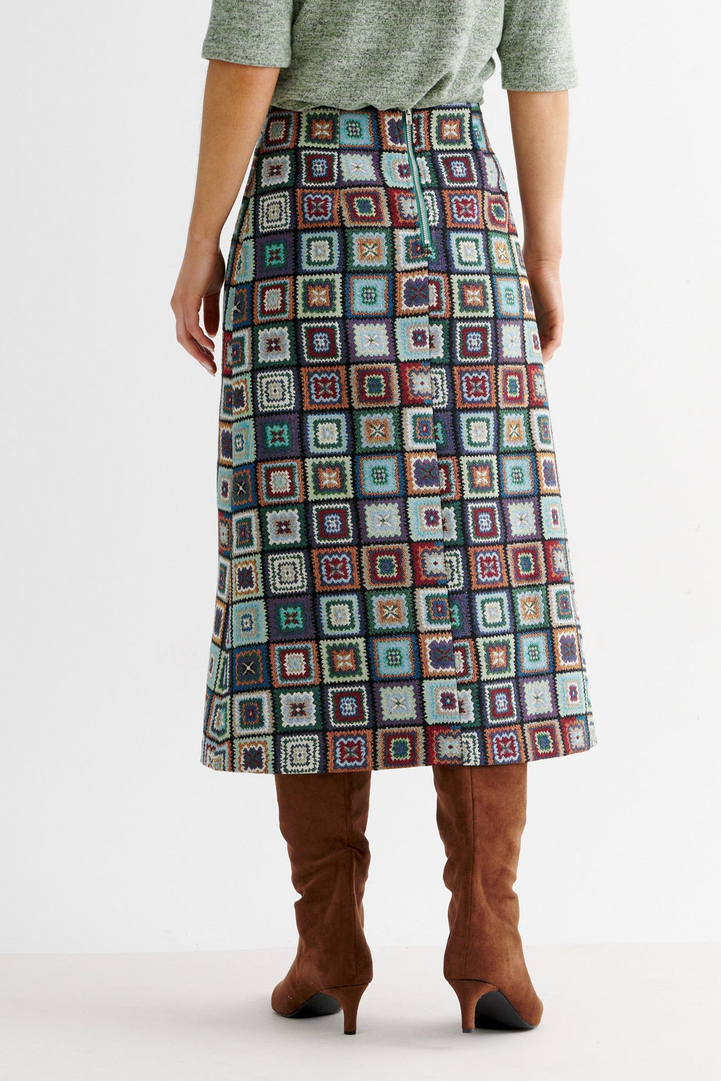 Buffy 70's Patch Jacquard Midi Skirt