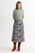 Buffy 70's Patch Jacquard Midi Skirt