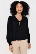 Gaela Moss Crepe Statement Collar Long Sleeve Blouse