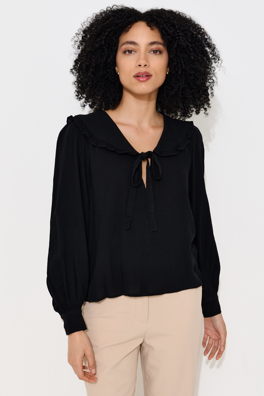 Gaela Moss Crepe Statement Collar Long Sleeve Blouse
