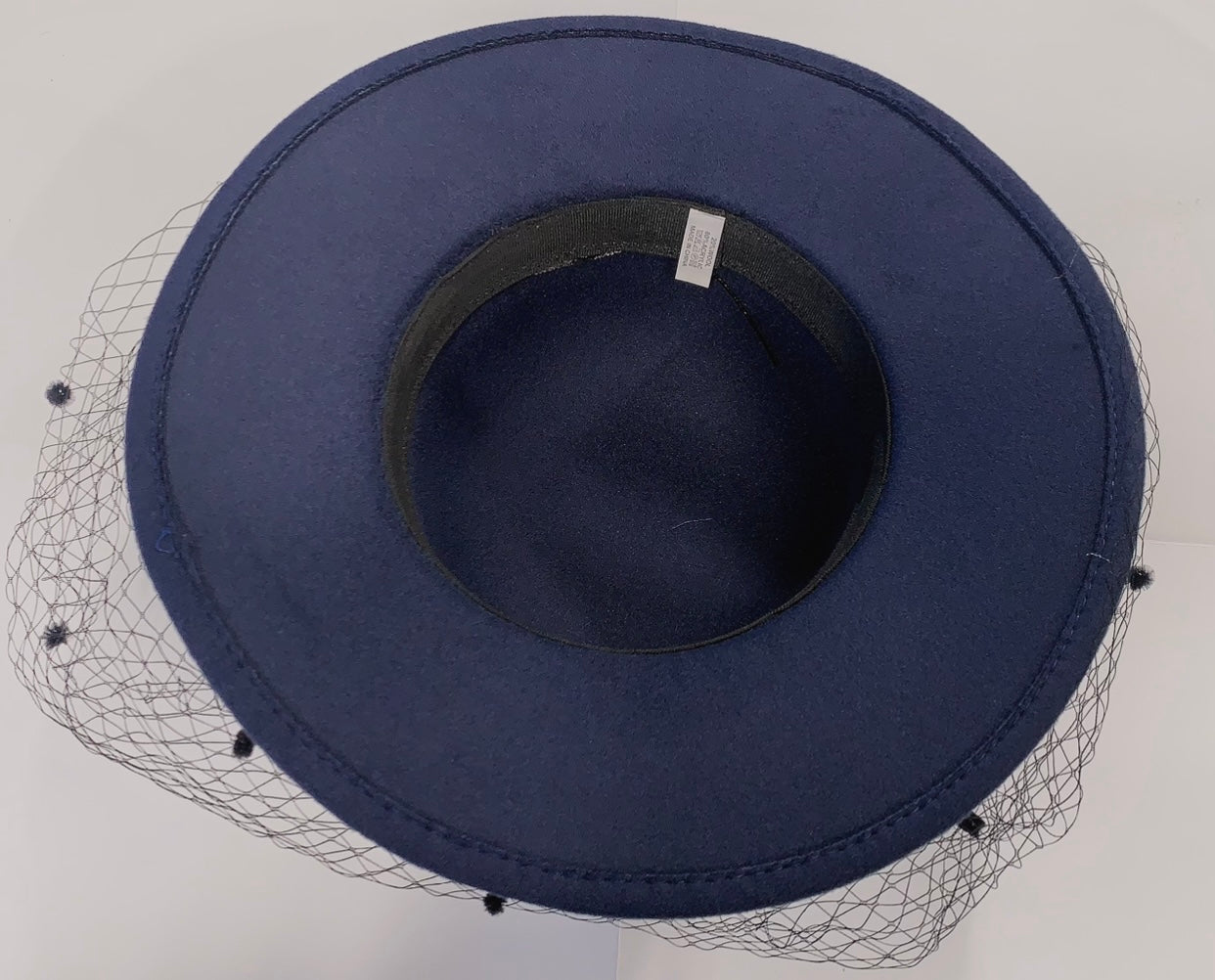 Large Wool Mix Brim Fedora with Hat Veil Hatinator Fascinator - Navy Blue