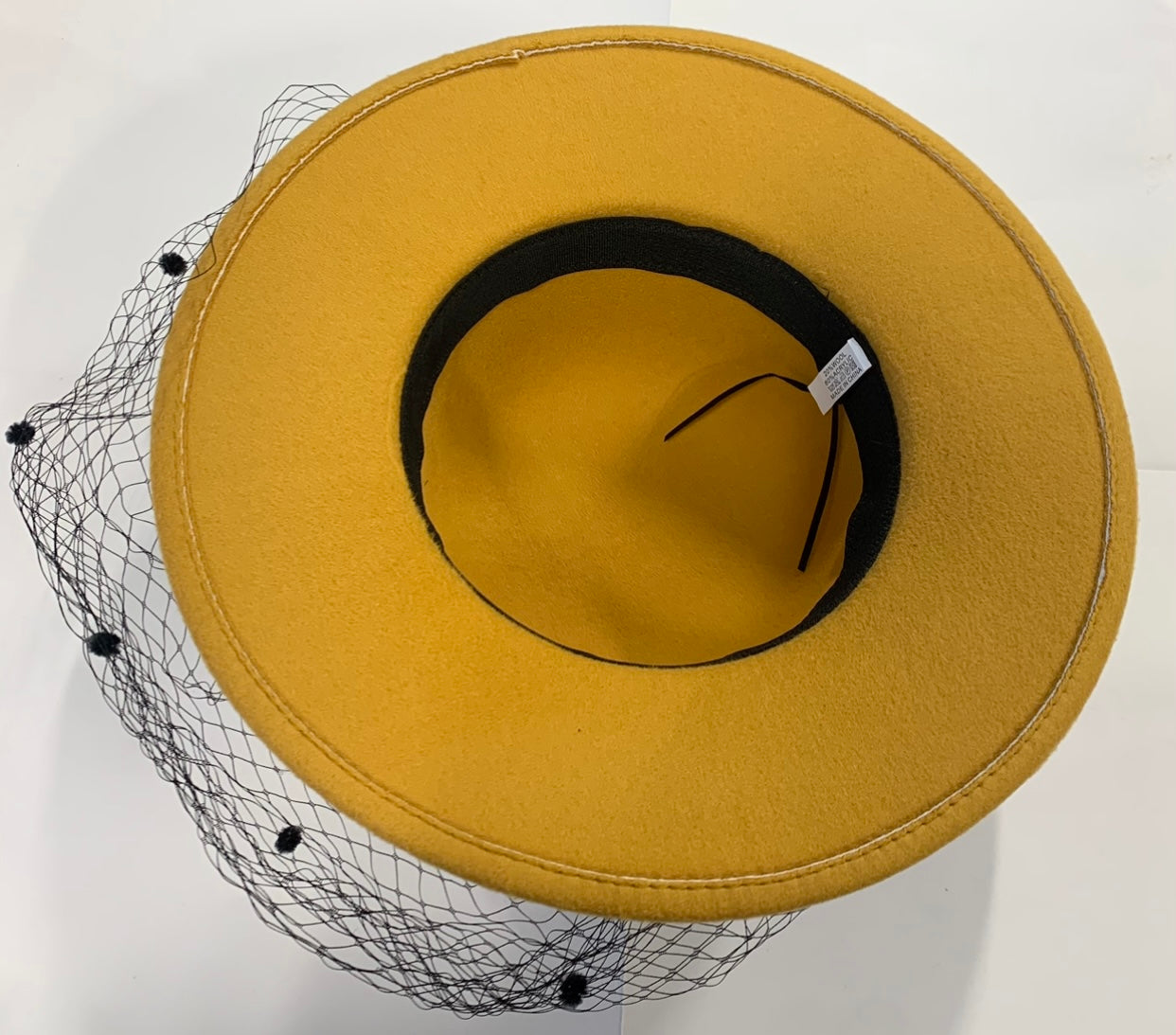 Large Wool Mix Mustard Yellow Brim Fedora with Hat Veil Hatinator Fascinator