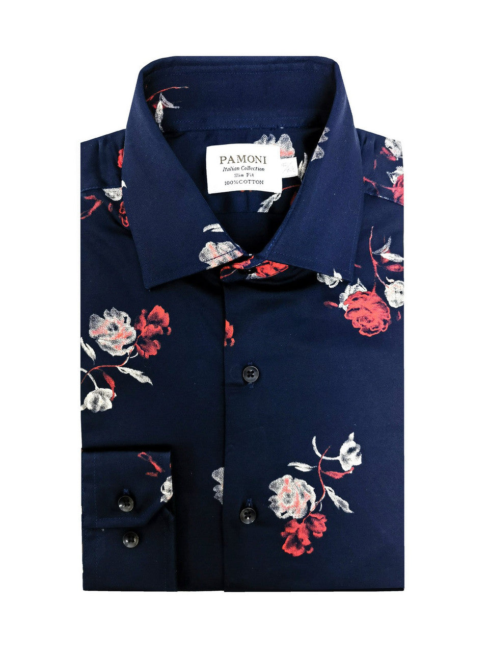 Navy Floral Print Slim Fit Shirt
