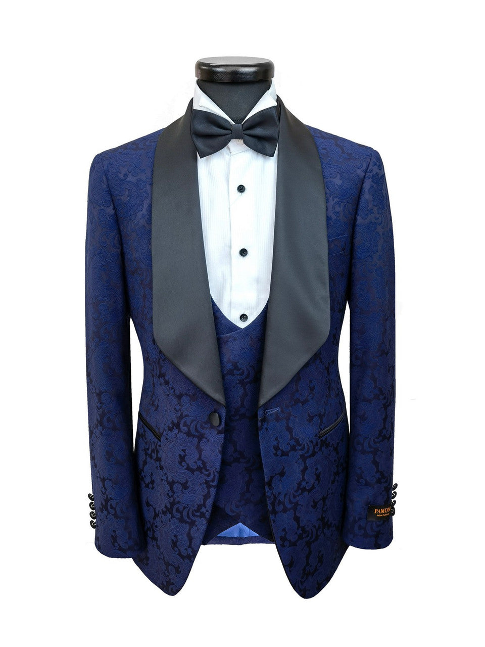 Midnight Blue Floral Pattern 3-Piece Tuxedo