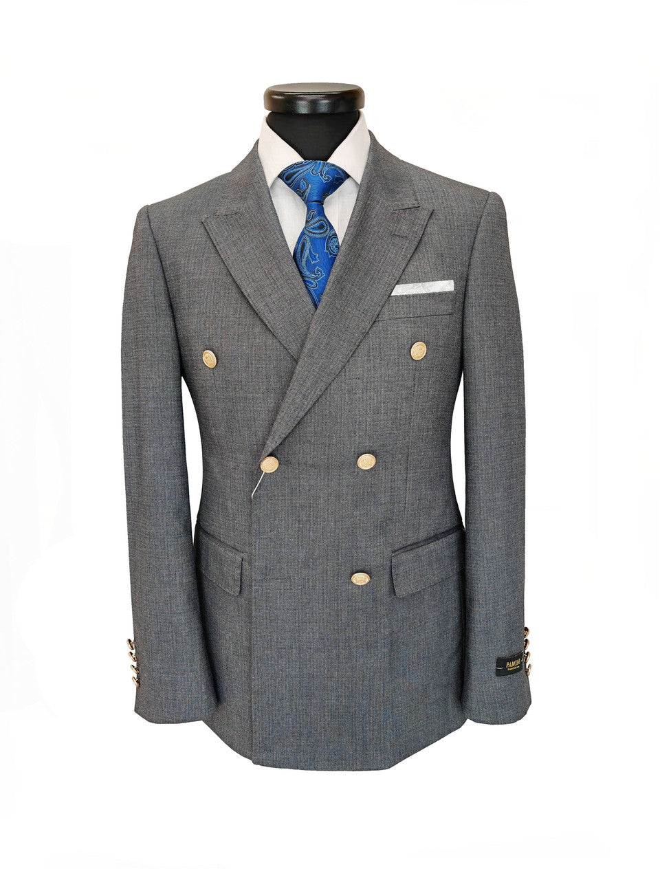 Grey Double-Breasted Slim Fit Suit