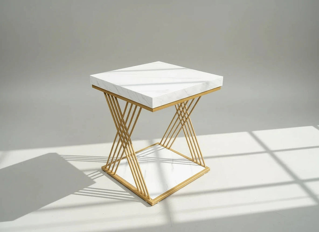 Chic Modern Square Side Table with Faux Marble Top