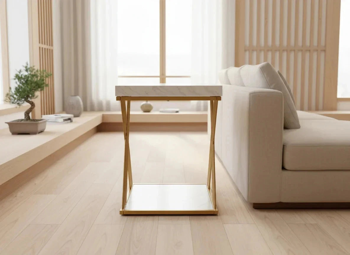 Chic Modern Square Side Table with Faux Marble Top