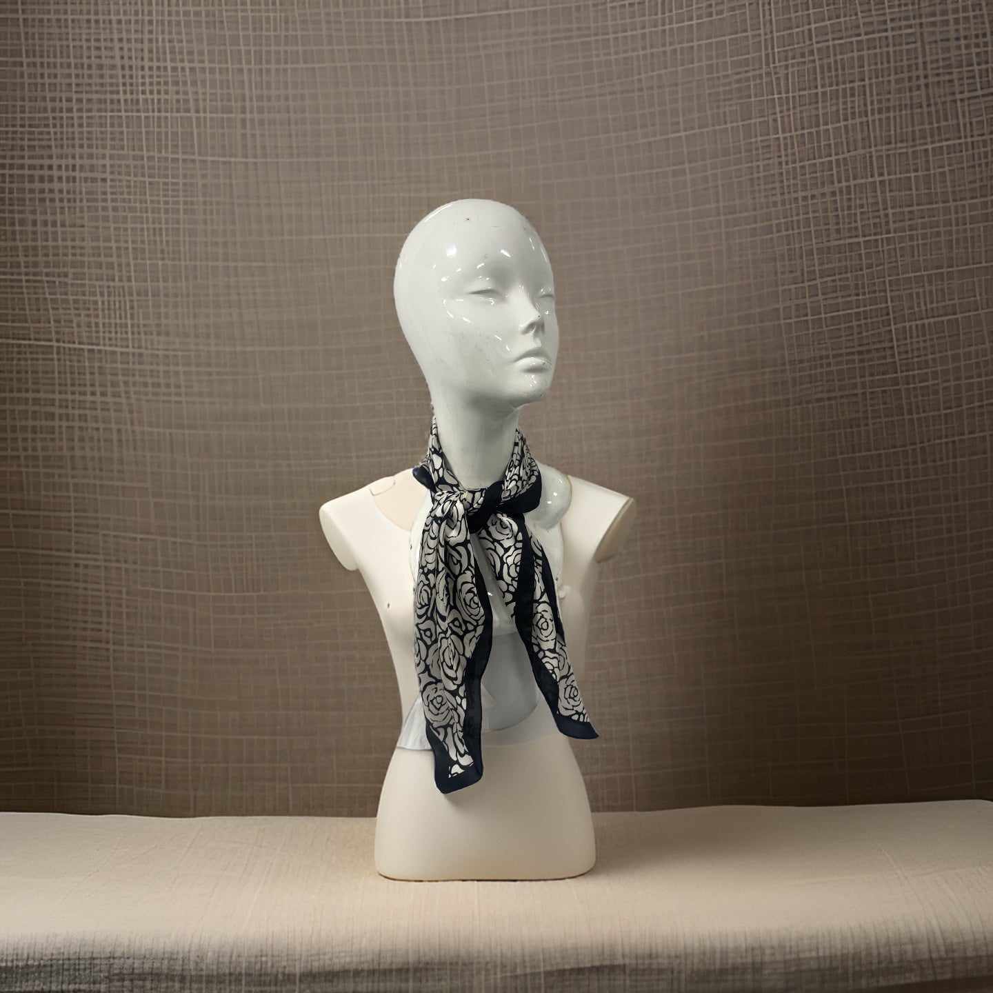 Black and White Roses Silky Thin Summer Spring Scarf Head