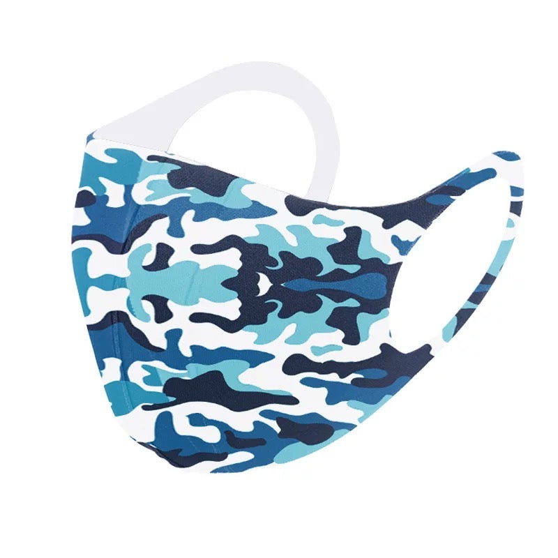 6 Pack Blue Black Grey Camo Army Reusable Fabric Face Masks Covering Washable Adult Size