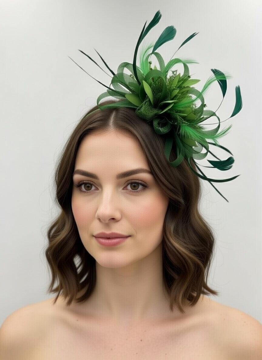 Green Full Hoop Wedding Fascinator Headband for Ascot Races