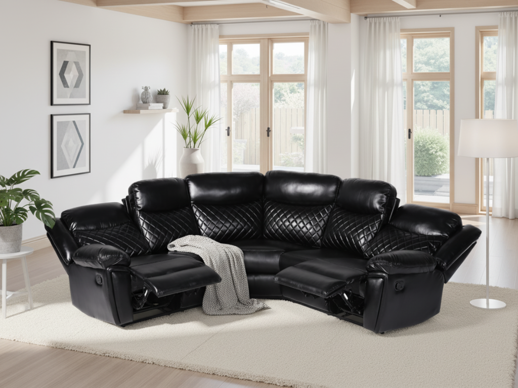 Myra Leather Air Large Corner Recliner Sofa with Quilted Cushions