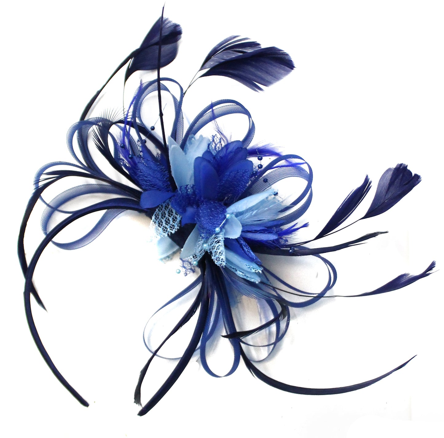 Hoopmix - Dark Navy and Light Blue Mixed Colour Fascinator on Headband