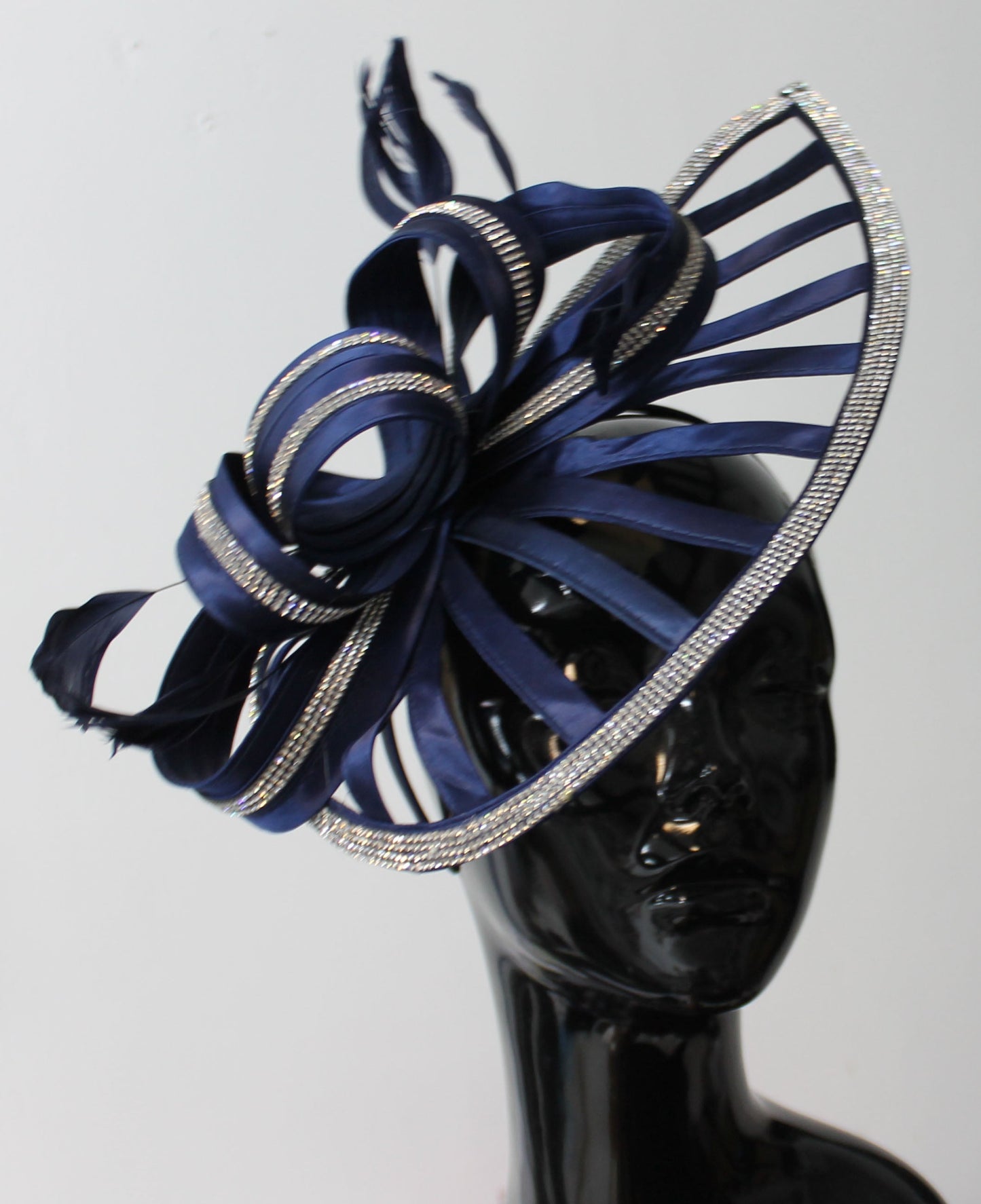Sparkly Silver Crystal Diamante Fascinator Hat Pointed Saucer on Headband