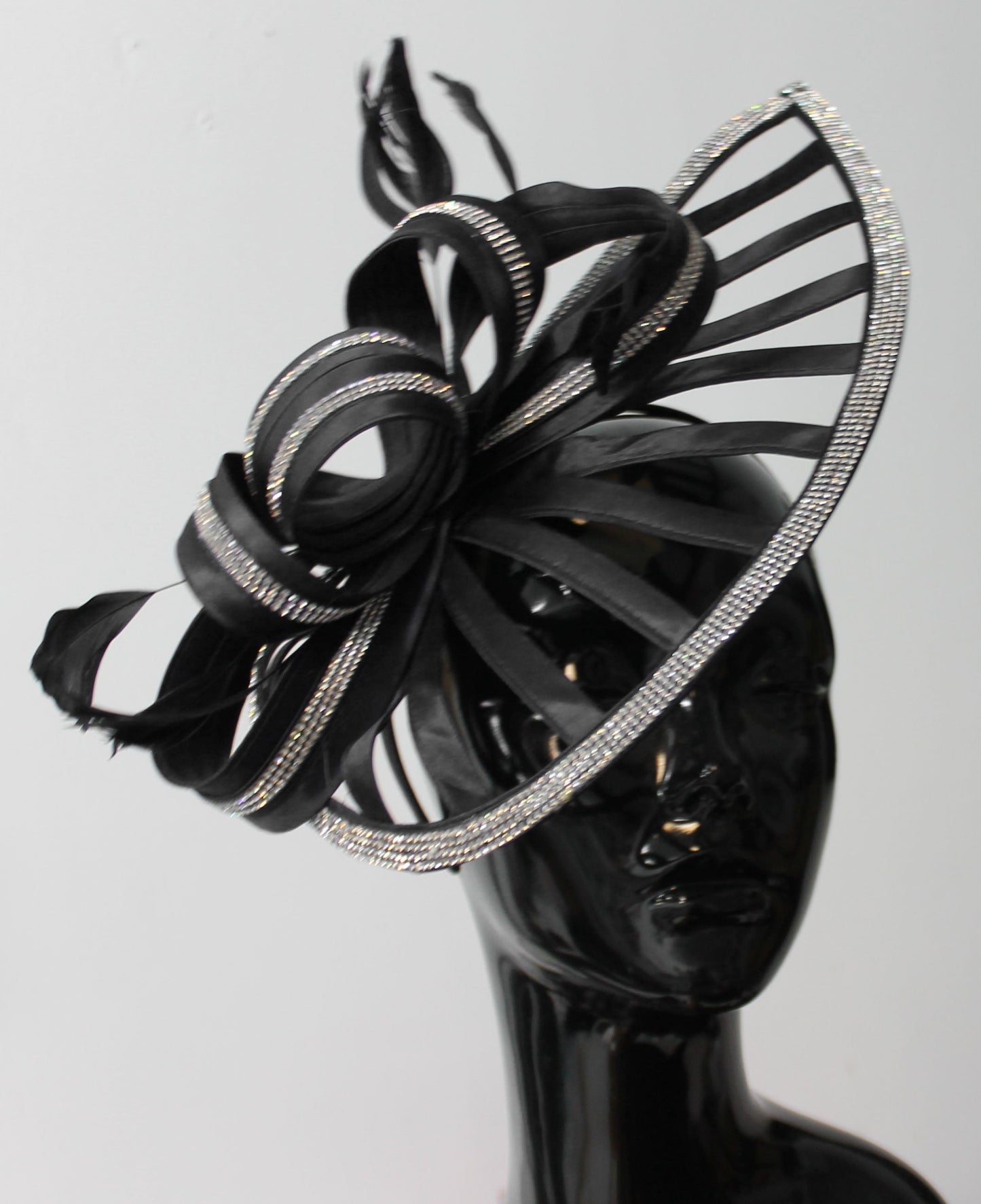 Sparkly Silver Crystal Diamante Fascinator Hat Pointed Saucer on Headband