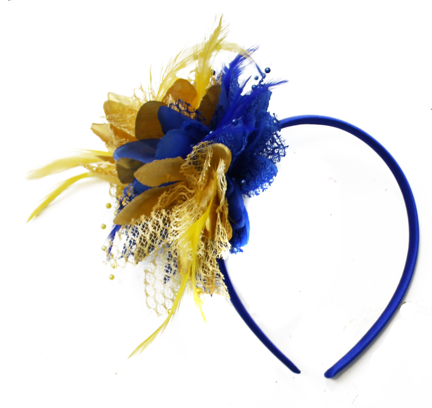 Small Blue and Gold Fascintor Flower on Headband
