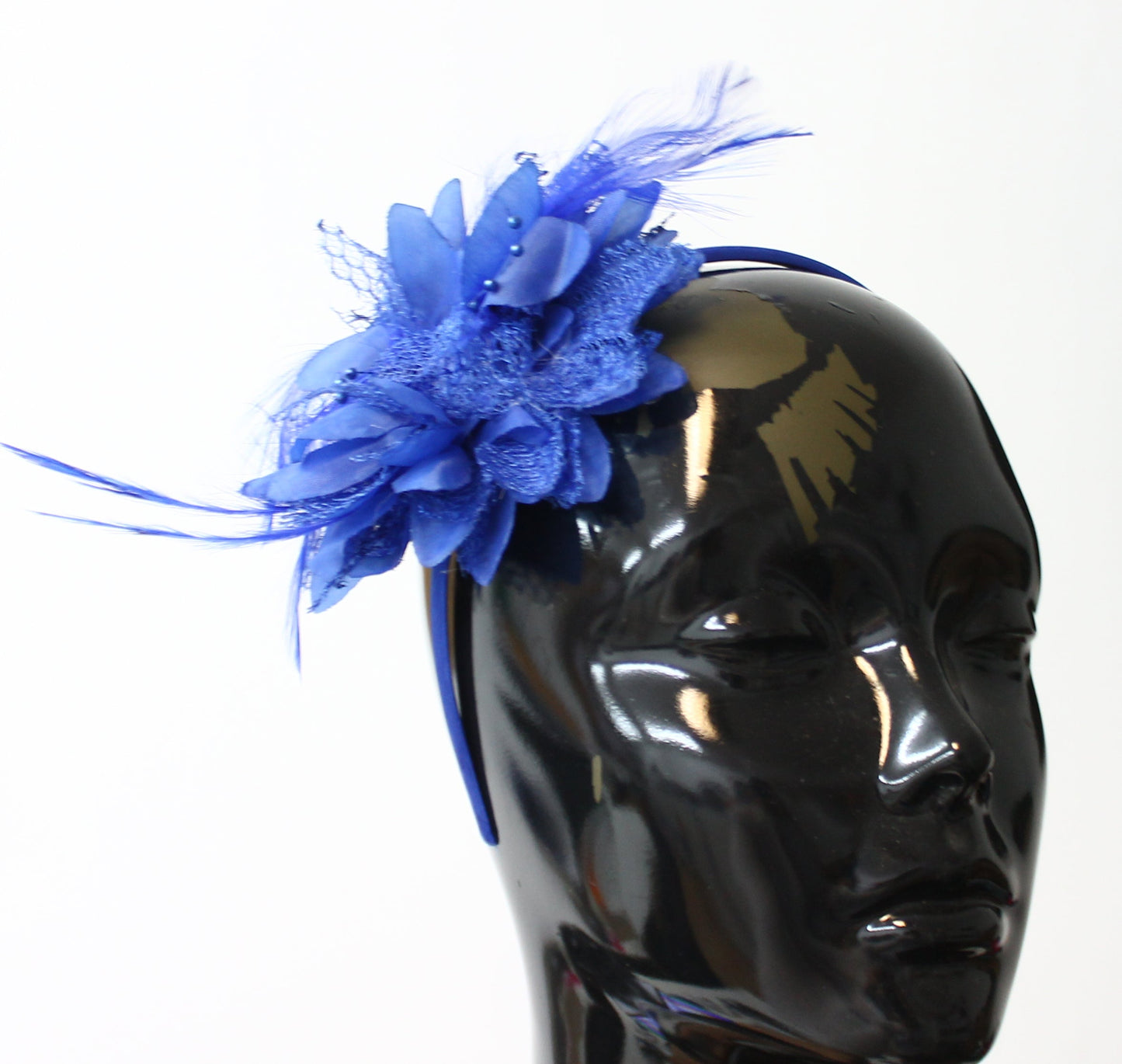 Royal Blue Fascinator Flower Small Flat on Headband