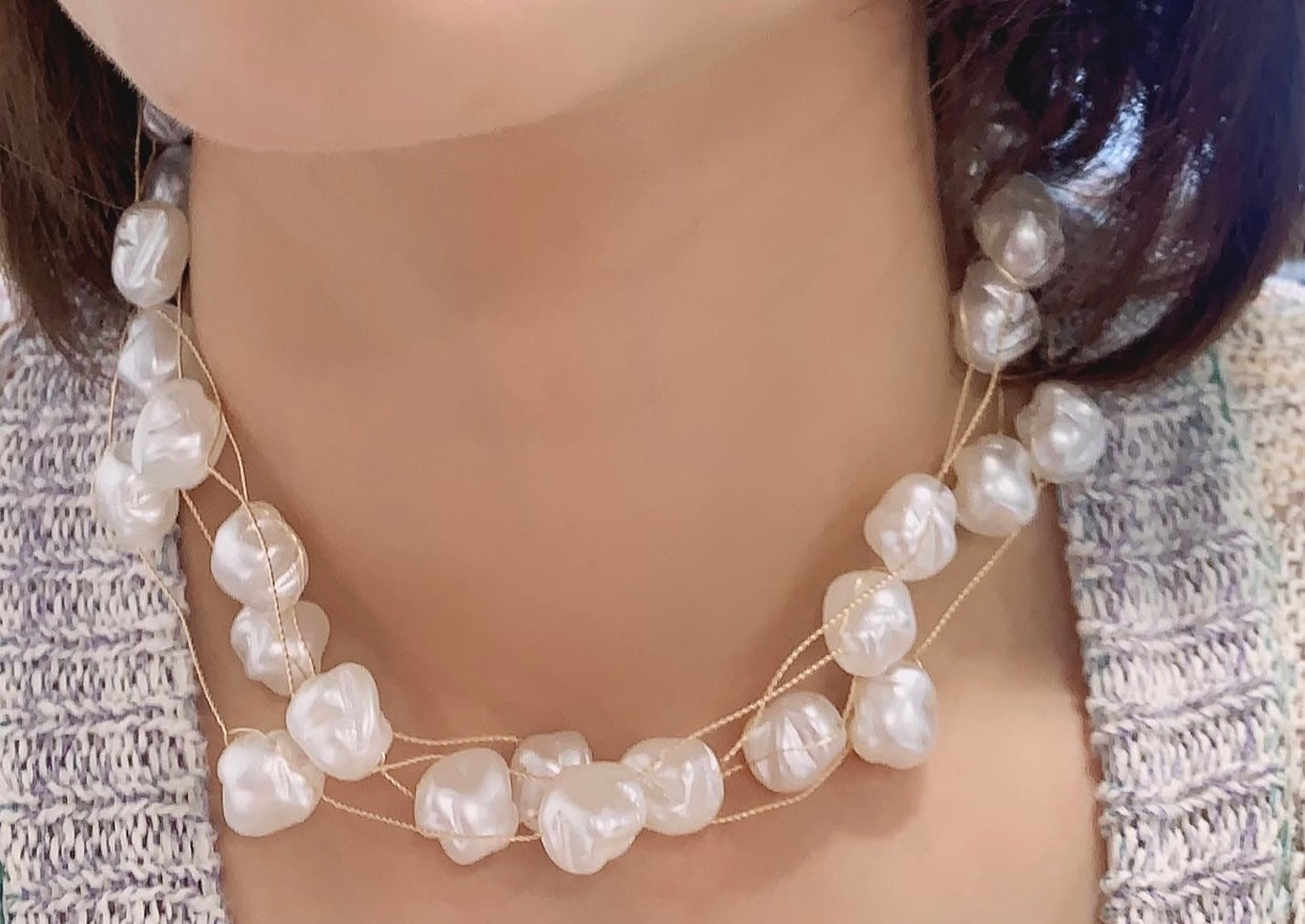 20s Gatsby Gold Tone Copper Hand Wired Faux Irregular Pearl Layered Choker Statement Necklace Fashion Chain Gift UK