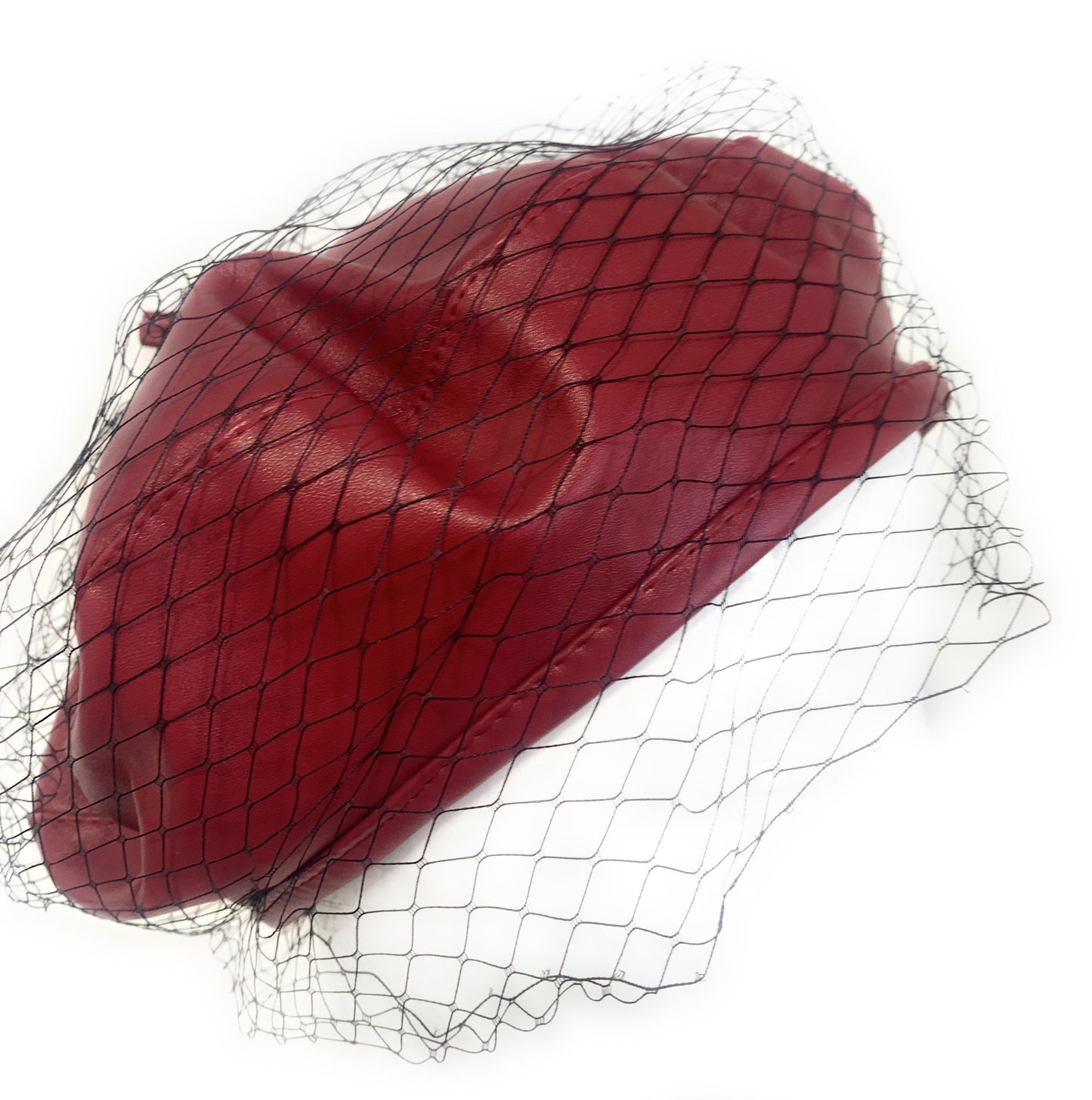 Women's PU Leather 80s Vintage Retro Beret Hat w/ Veil Artist Winter Beanie Cap Gift UK - Deep Red (Burgundy)