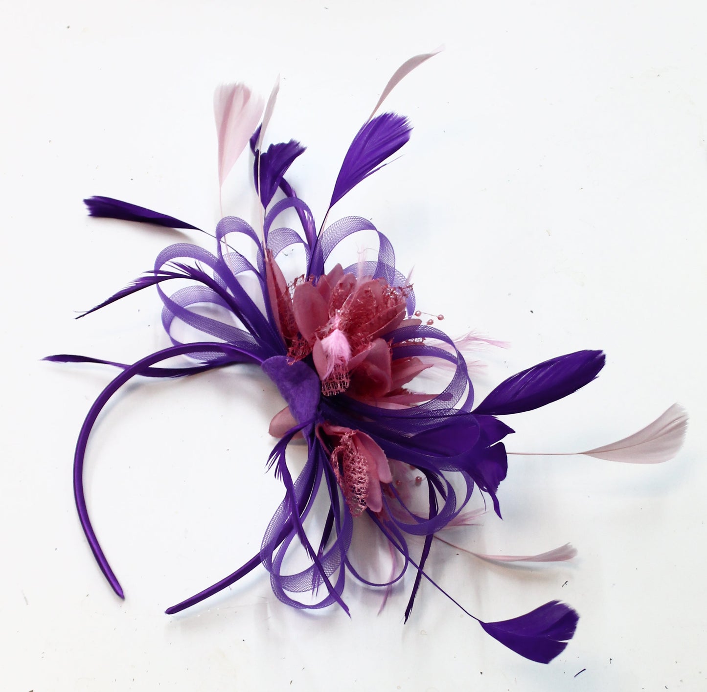 Bespoke Hoopmix Fascinator on Headband - Purple and Dusty Pink