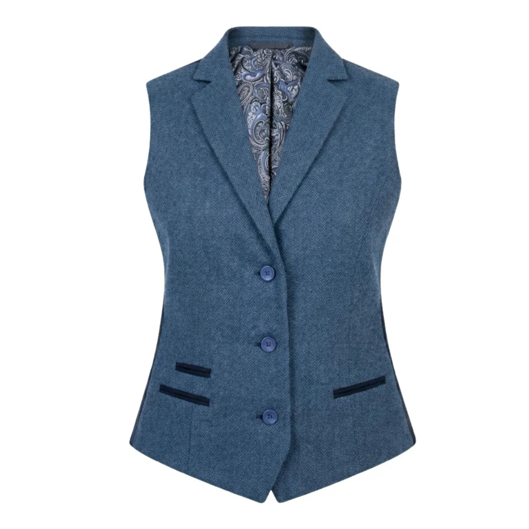 IMW-01 - Women's Blue Tweed Herringbone Blazer Waistcoat