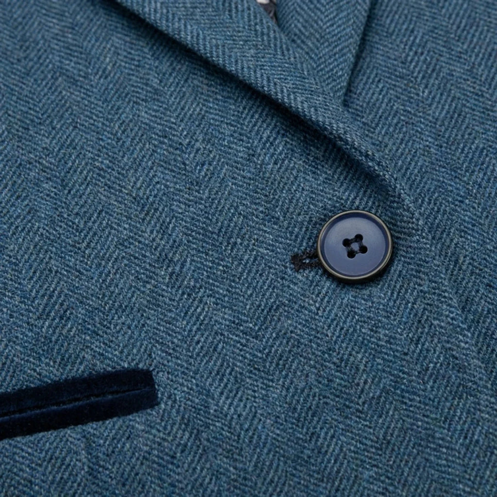 IMW-01 - Women's Blue Tweed Herringbone Blazer Waistcoat