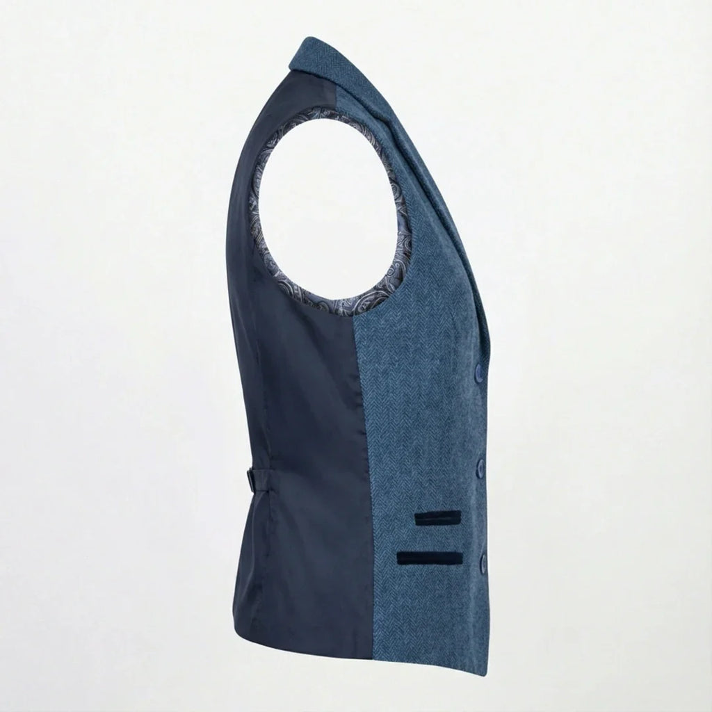 IMW-01 - Women's Blue Tweed Herringbone Blazer Waistcoat