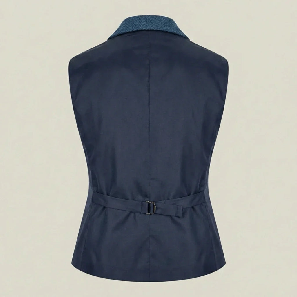 IMW-01 - Women's Blue Tweed Herringbone Blazer Waistcoat