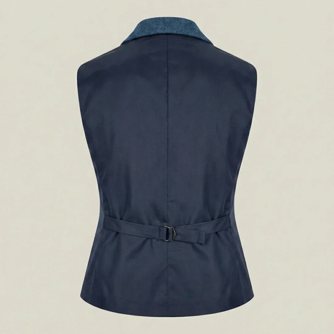 IMW-01 - Women's Blue Tweed Herringbone Blazer Waistcoat