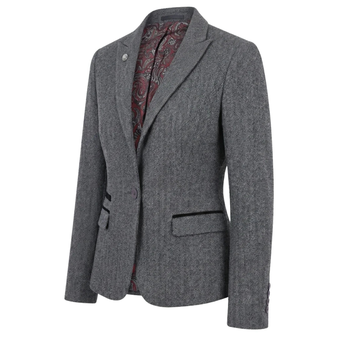 IMW-03 - Women's Grey Tweed Herringbone Blazer Waistcoat