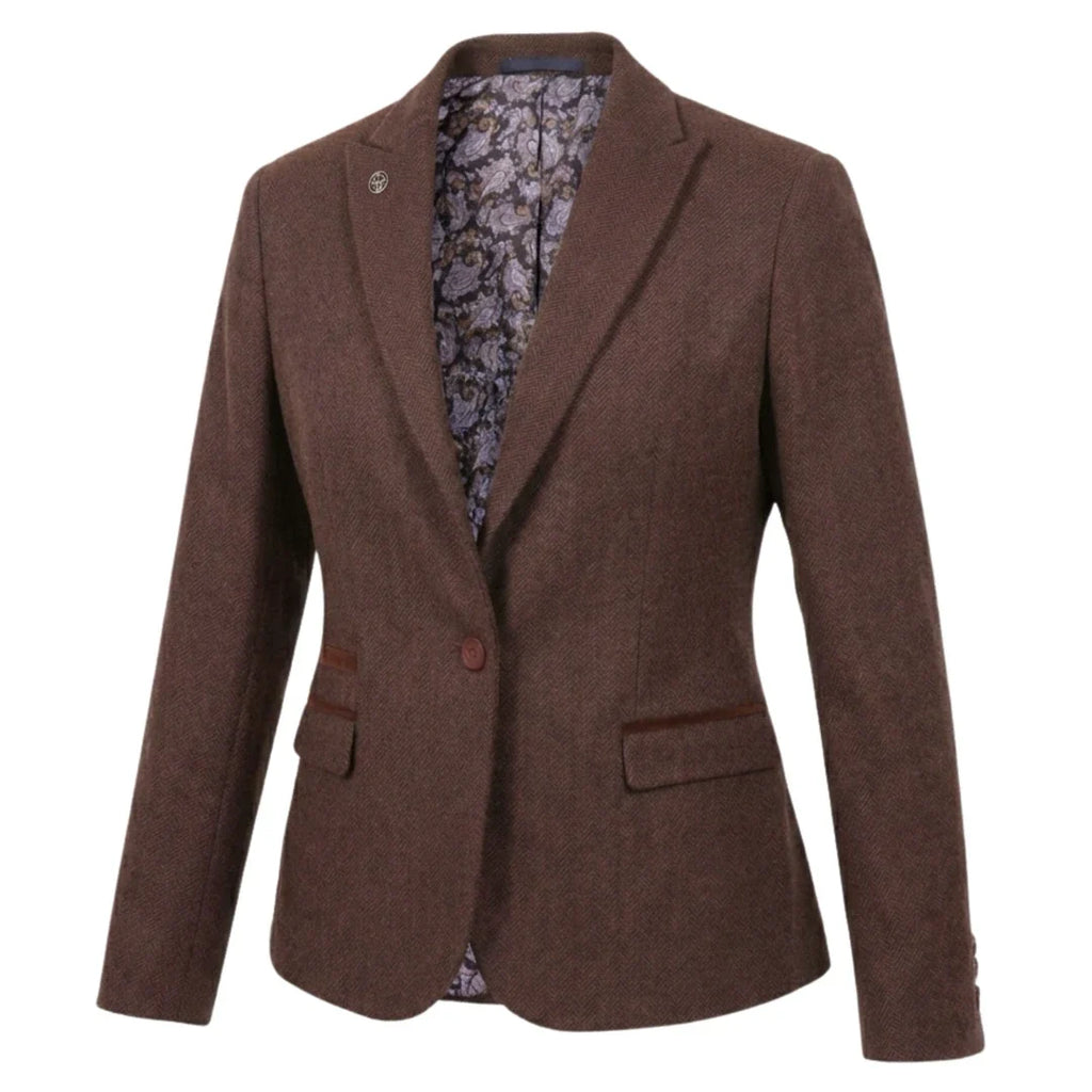 IMW-04 - Women's Brown Tweed Herringbone Blazer Waistcoat