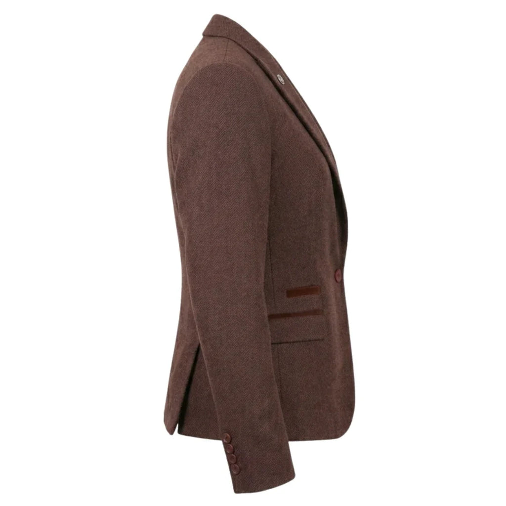 IMW-04 - Women's Brown Tweed Herringbone Blazer Waistcoat