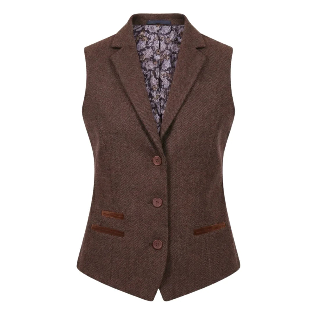 IMW-04 - Women's Brown Tweed Herringbone Blazer Waistcoat