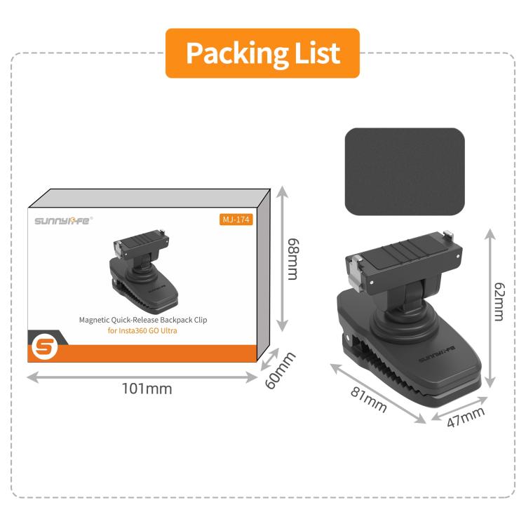 For Insta360 GO Ultra Sunnylife Magnetic Quick-Release Backpack Clip Action Camera Clamp Vertical-Horizontal Mount, For Insta360 GO Ultra