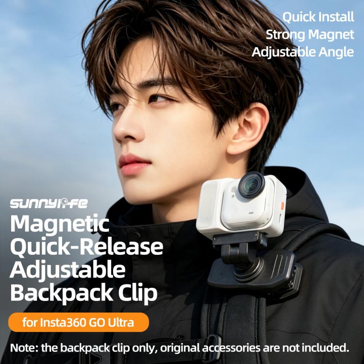 For Insta360 GO Ultra Sunnylife Magnetic Quick-Release Backpack Clip Action Camera Clamp Vertical-Horizontal Mount, For Insta360 GO Ultra