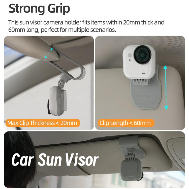 For Insta360 GO Ultra Sunnylife Magnetic Car Sun Visor Mount Action Camera Holder 360 Rotating 180 Tilt Sun Visor Holder