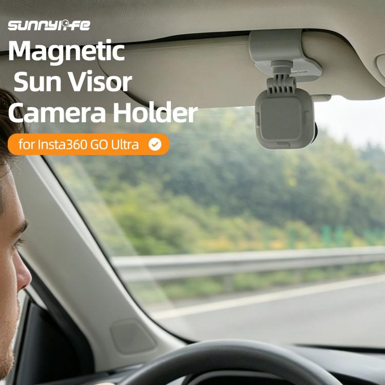 For Insta360 GO Ultra Sunnylife Magnetic Car Sun Visor Mount Action Camera Holder 360 Rotating 180 Tilt Sun Visor Holder