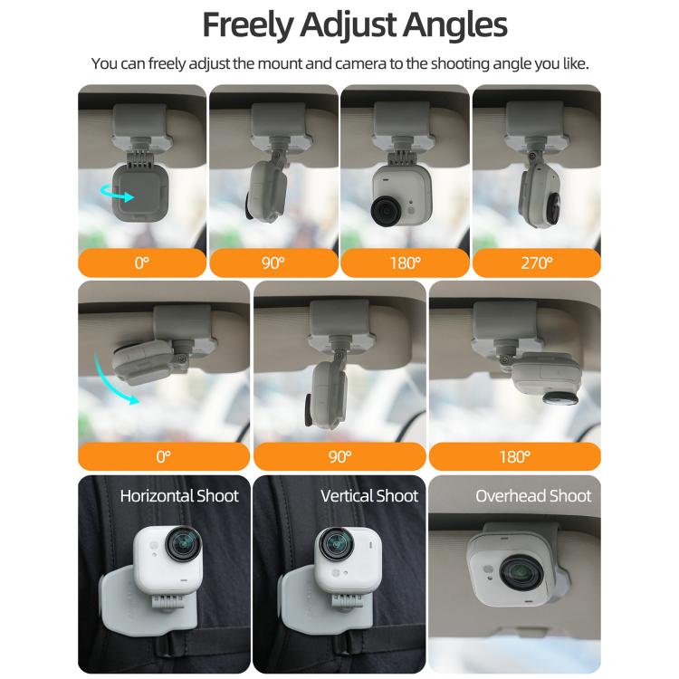 For Insta360 GO Ultra Sunnylife Magnetic Car Sun Visor Mount Action Camera Holder 360 Rotating 180 Tilt Sun Visor Holder