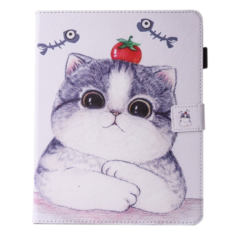 For iPad 4 / 3 / 2 Painting Tomato and Cat Pattern Horizontal Flip Leather Case with Holder & Wallet & Card Slots & Pen Slot