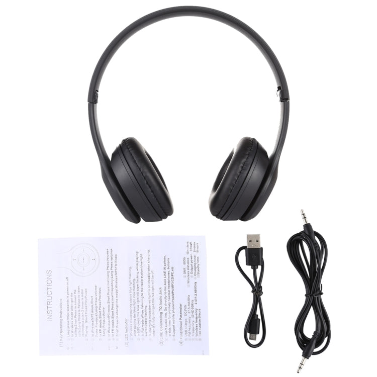 P47 Foldable Wireless Bluetooth Headphone with 3.5mm Audio Jack, Support MP3 / FM / Call(Black)