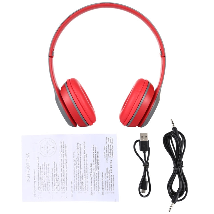 P47 Foldable Wireless Bluetooth Headphone with 3.5mm Audio Jack, Support MP3 / FM / Call(Red)